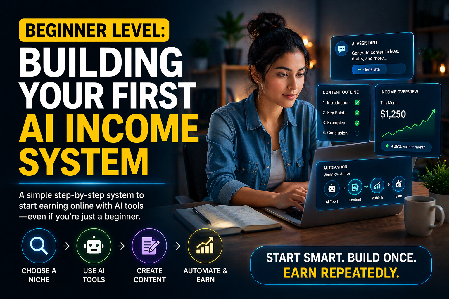 Building your first AI income system using automation and content creation